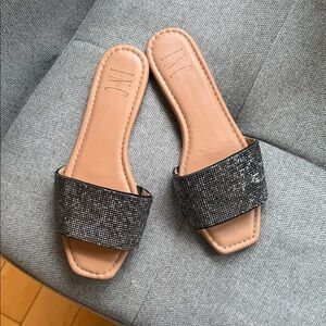 INC International Concepts Black Embellished Slide Mules